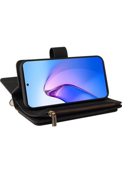 Oppo Reno 8 Pro 5g Için Kılıf Pu Deri Manyetik Kapatma Onbeş Kart Yuvaları Fermuar Cep Telefon Kılıfı (Yurt Dışından)