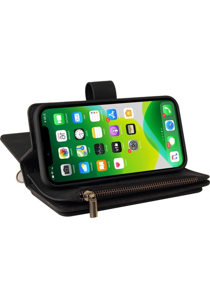 iPhone 13 Için Kılıf Pu Deri Manyetik Kapatma Onbeş Kart Yuvaları Fermuar Cep Telefon Kılıfı (Yurt Dışından) indirimleri