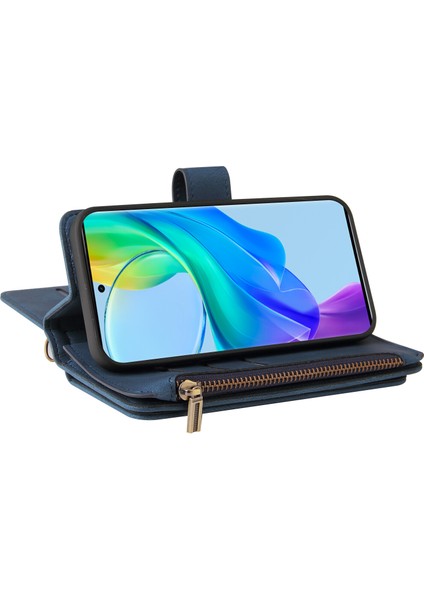 Vıvo Y78 5G/Y78 Plus 5g Için Kılıf Pu Deri Manyetik Kapatma Onbeş Kart Yuvaları Fermuar Cep Telefon Kılıfı (Yurt Dışından)