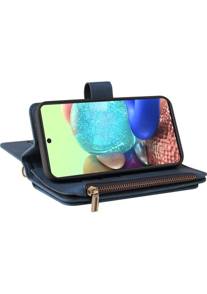 Samsung Galaxy A71 5g Için Kılıf Pu Deri Manyetik Kapatma Onbeş Kart Yuvaları Fermuar Cep Telefon Kılıfı (Yurt Dışından)