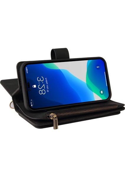 iPhone 14 Pro Için Kılıf Pu Deri Manyetik Kapatma Onbeş Kart Yuvaları Fermuar Cep Telefon Kılıfı (Yurt Dışından) fırsatları