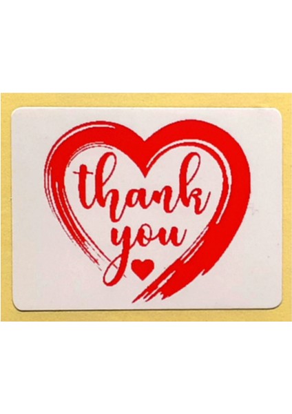 Kalp Desenli Teşekkür Etiketi - Thank You Sticker Yapışkanlı Kırmızı 30X40MM 100 Adet