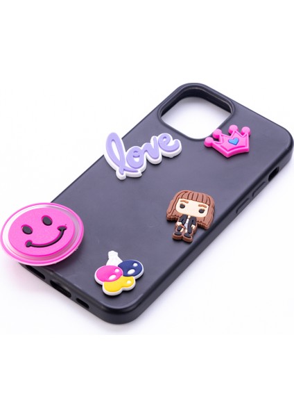 Yapışkanlı telefon kılıfı arkası süsü, pembe smile