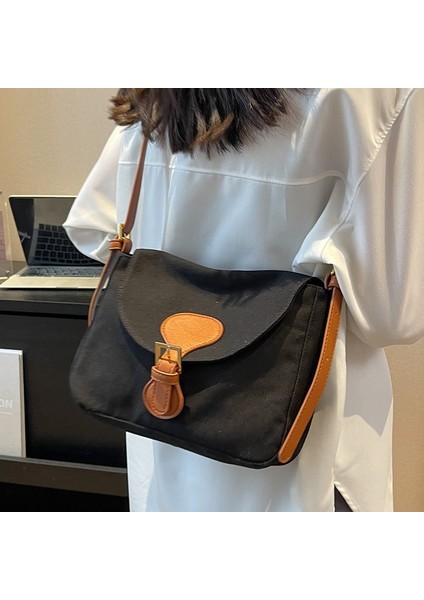 Büyük Kapasiteli Askılı Çanta Kanvas Çanta Kadın Çantası Rahat Crossbody Çanta Kadın Japon Retro Omuz Çantası Niş Çanta (Yurt Dışından)