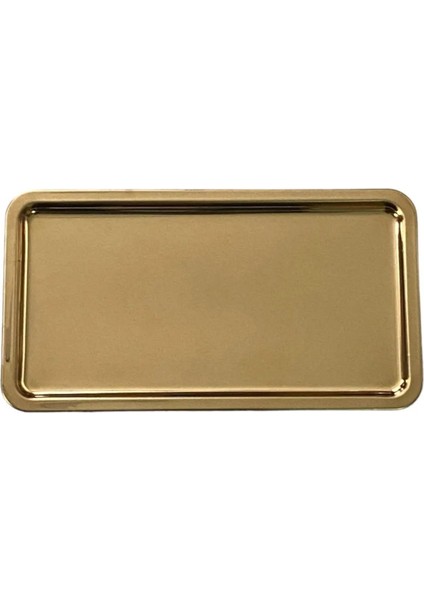 Paslanmaz Çelik Gold Renk Dikdörtgen Geniş Metal Düz Sunum Tepsisi Çay Kahve Tatlı Sunum 4 Adet modelleri