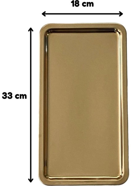 Paslanmaz Çelik Gold Renk Dikdörtgen Geniş Metal Düz Sunum Tepsisi Çay Kahve Tatlı Sunum 4 Adet fırsatları
