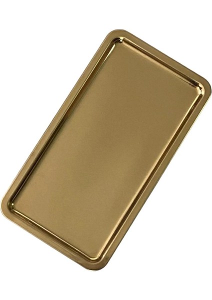 Paslanmaz Çelik Gold Renk Dikdörtgen Geniş Metal Düz Sunum Tepsisi Çay Kahve Tatlı Sunum 4 Adet indirimleri
