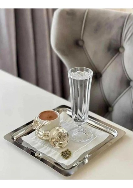 Paslanmaz Çelik Gümüş Renk Sunum Tepsisi 21 X21 cm Çay Kahve Pasta Tatlı Servis Sunum Tepsisi 4 fırsatları