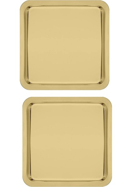 Paslanmaz Çelik Gold Renk Sunum Tepsisi 21 X21 cm Çay Kahve Pasta Tatlı Servis Sunum Tepsisi 2 Adet