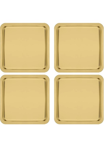 Paslanmaz Çelik Gold Renk Sunum Tepsisi 21 X21 cm Çay Kahve Pasta Tatlı Servis Sunum Tepsisi 4 Adet