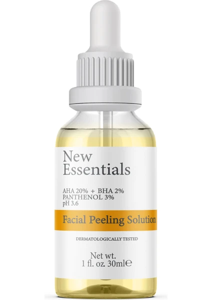 New Essentials Cilt Tonu Eşitleyici Yüz Peeling Serum (Aha 20% + Bha 2% + Panthenol 3%) 30 ml