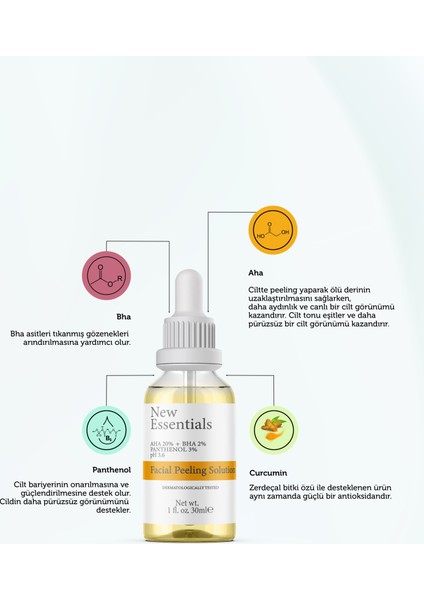 Cilt Tonu Eşitleyici Yüz Peeling Serum (Aha 20% + Bha 2% + Panthenol 3%) 30 ml