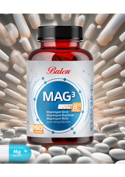 Mag 3 Magnezyum Sitrat & Bisglisinat & Malat 60 Adet Kapsül 679 Mg