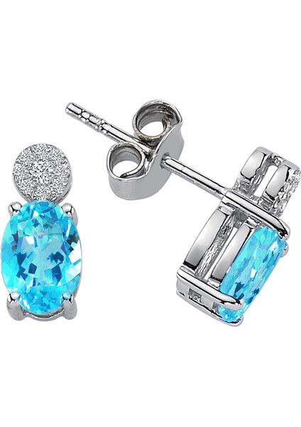 Pırlanta ve Oval Mavi Topaz Taşlı Küpe 0404E0087
