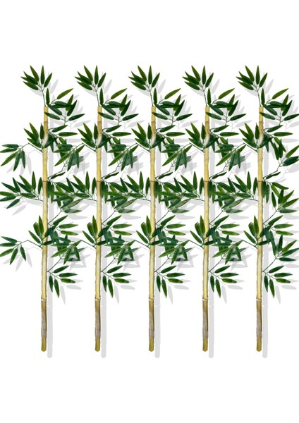 Yapay Yoğun Yapraklı 120 cm 5 Adet Dekoratif Bambu Çubuğu Islak Doku