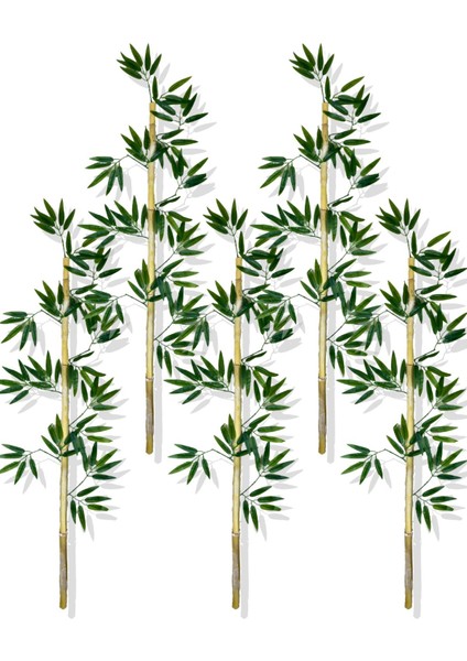 Yapay Yoğun Yapraklı 120 cm 5 Adet Dekoratif Bambu Çubuğu Islak Doku