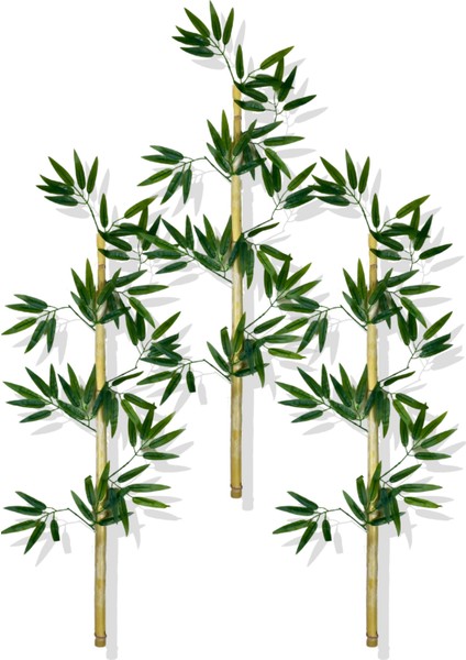 Yapay Yoğun Yapraklı 110 cm 3 Adet Dekoratif Bambu Çubuğu Islak Doku