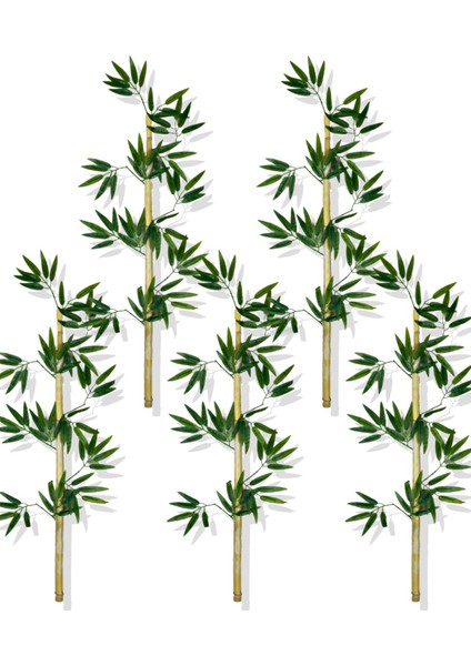 Yapay Yoğun Yapraklı 100 cm 5 Adet Dekoratif Bambu Çubuğu Islak Doku