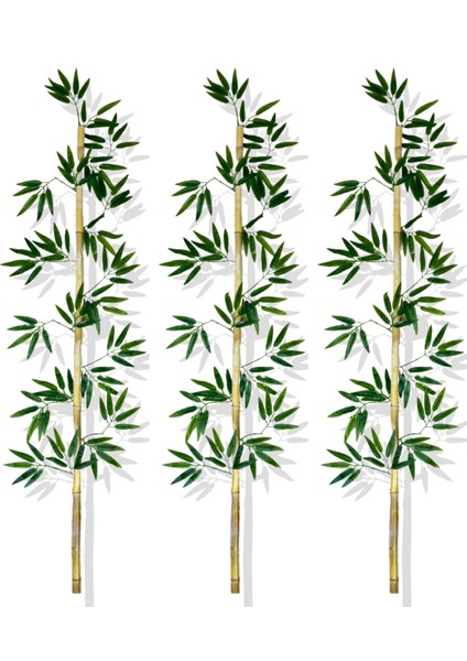 Yapay Yoğun Yapraklı 160 cm 3 Adet Dekoratif Bambu Çubuğu Islak Doku