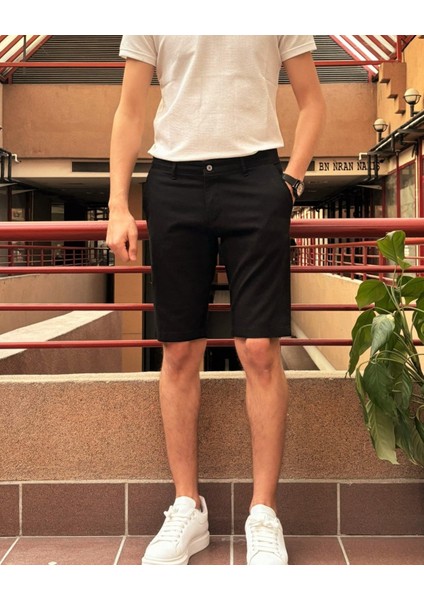 Erkek, Slim Fit, Pamuklu Kumaş, Nakış Detaylı Şort 24INP278
