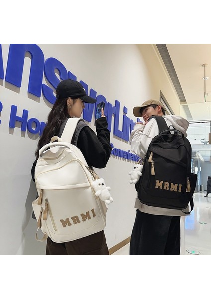 Modaya Uygun Serin Rahat Çift Sırt Çantası Moda Mektup Etiket Bilgisayar Sırt Çantası Moda Sınıf Öğrenci Okul Çantası Kore Versiyonu (Yurt Dışından)