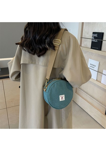Kanvas Rahat Çanta Kore Tarzı Batı Tarzı Omuz Crossbody Çanta 2024 Erken Bahar Yeni Çok Yönlü Küçük Yuvarlak Çanta Kadınlar Için (Yurt Dışından)