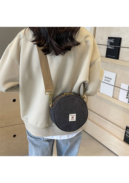Kanvas Rahat Çanta Kore Tarzı Batı Tarzı Omuz Crossbody Çanta 2024 Erken Bahar Yeni Çok Yönlü Küçük Yuvarlak Çanta Kadınlar Için (Yurt Dışından)