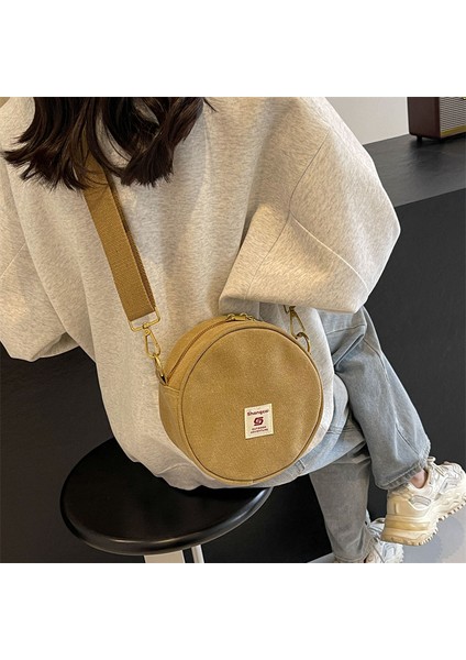 Kanvas Rahat Çanta Kore Tarzı Batı Tarzı Omuz Crossbody Çanta 2024 Erken Bahar Yeni Çok Yönlü Küçük Yuvarlak Çanta Kadınlar Için (Yurt Dışından)