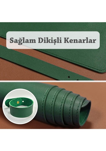 Deri Mousepad Laptop Bilgisayar Için Geniş Masa Matı Deri Mouse Pad 80X40 cm Koyu Yeşil