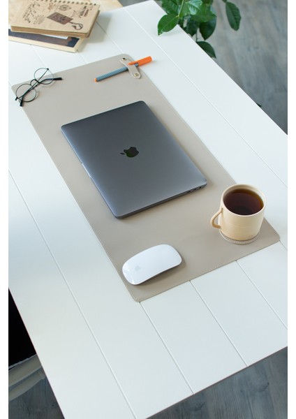 Yok Krem Pu Deri Laptop Bilgisayar Için Geniş Gamings Masa Matı Mouse Pad Sümen+ Bardak Altlığı Ev