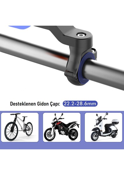 Motorsiklet Bisiklet Gidon Telefon Tutucu 360' Dönebilen Tak Çıkar Pratik Kullanım
