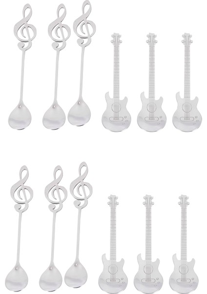Kahve Kaşığı, 12 Paket Sevimli Çay Kaşığı Paslanmaz Çelik Personel Nota Şeklinde (6 Müzik Notası +6 Gitar) (Yurt Dışından)