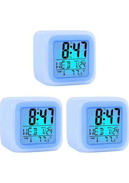 3x Çalar Saat Dijital Seyahat Yatak Odası Erkek Kız, Küçük Başucu Saatleri, Ekran Saati/tarih Erteleme ile LED Gece Lambası (Yurt Dışından)