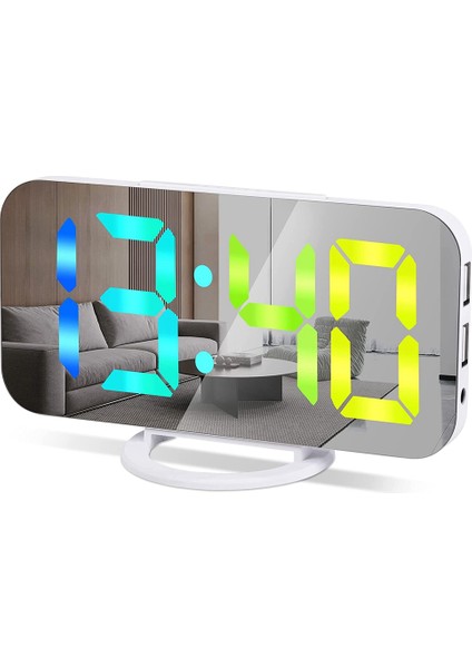 Yatak Odası Için Rgb Dijital Çalar Saat, 4 Rgb Değişen Renk ve 7 Normal Renk Haneli B ile 6,5 Inç Hd ve Ayna Ekran (Yurt Dışından)