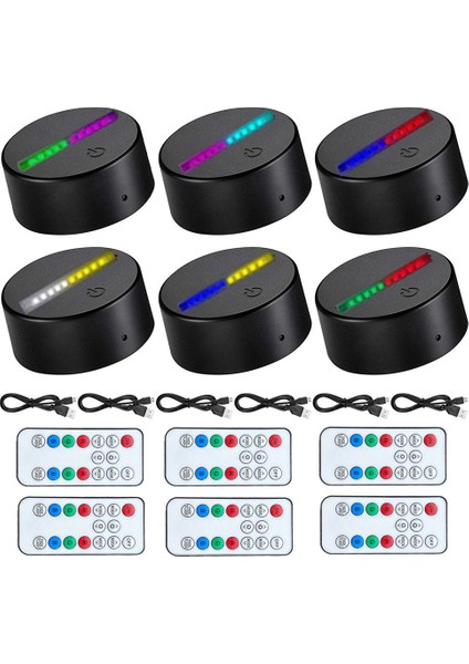 3D LED Gece Lambası Lamba Tabanı Iki Ton 7 Renk Akrilik ve Reçine Cam Siyah Için Uzaktan USB Kablosu ile LED Lamba Tabanı (Yurt Dışından)