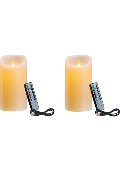 2x LED Mumlar, Titreşen Alevsiz Mumlar, Şarj Edilebilir Mum, Uzaktan Kumandalı Gerçek Balmumu Mumları, 10CM A (Yurt Dışından)