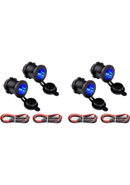 Mavi LED Göstergeli 4 Paket Şarj Aleti Çakmak, Araç Çakmak Şarj Soketi 0,6 M Bağlantı Kablosu Araba Deniz Motosikleti (Yurt Dışından)