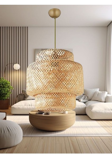 Istanbul Avize Rattan Eskitme Duylu 30 cm Avize Bambu,iskandinav,bohem,modern Aydınlatma