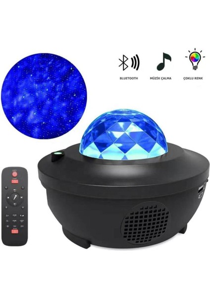 Starry Projektör Bluetooth+Usb Hoparlör Lazer Işıklı Sese Duyarlı Renkli Disko Parti Lambası