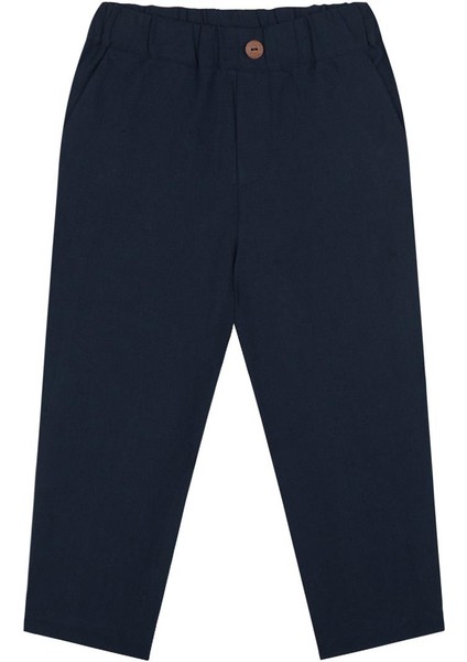 Lacivert Keten Poplin Pantolon