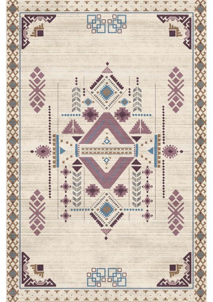 Plum Kadife Yıkanabilir Kaymaz Pamuk Tabanlı Kilim Salon Halısı