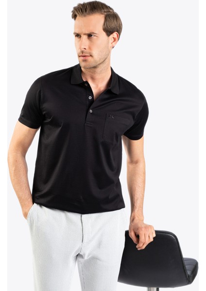 Erkek Regular Fıt Polo Yaka T-Shirt-Siyah
