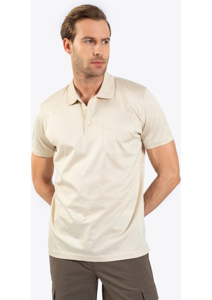 Erkek Büyük Beden Polo Yaka T-Shirt-Açık Bej
