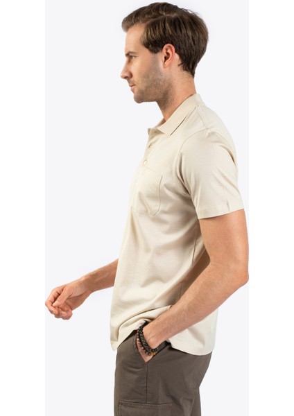 Erkek Büyük Beden Polo Yaka T-Shirt-Açık Bej fiyatları
