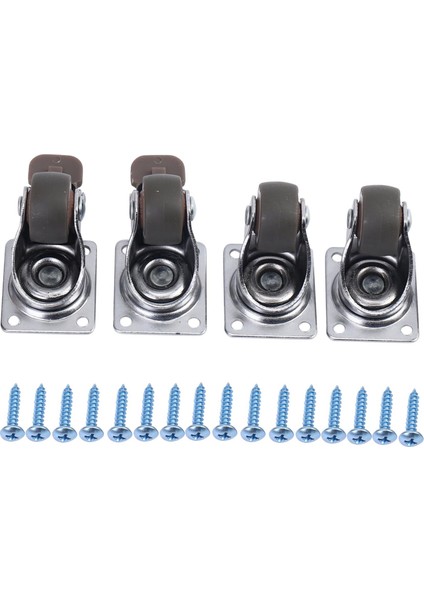 4 Paket 1 Inç Düşük Profilli Tekerlekler 360 Derece Üst Plakalı Yumuşak Kauçuk Döner Teker 4'lü Set Için 100 Lb Toplam Kapasite (2 Frenli ve 2 Frensiz) (Yurt Dışından)