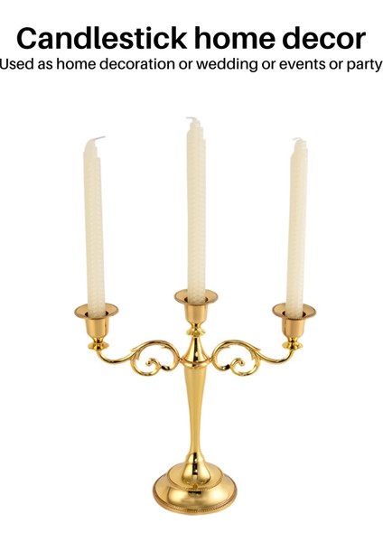 3-Mum Metal Şamdan Uzun Mumluk Düğün Olay Şamdan Mum Standı (Altın) (Yurt Dışından) modelleri