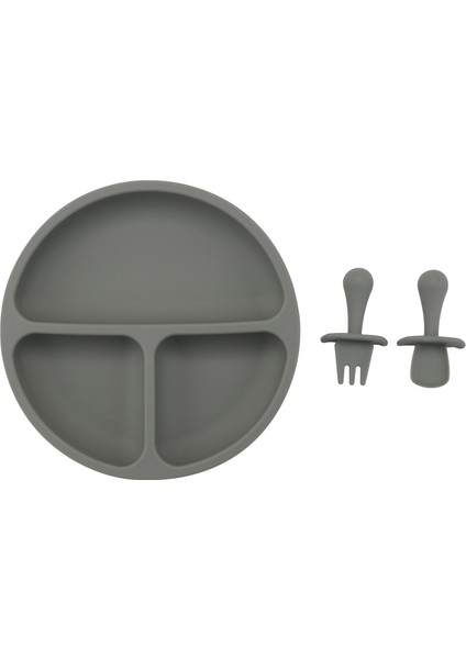 Silikon Bebek Sofra Vantuzlu Bebek Tabağı ve Taşınabilir Çatal Kaşık Çocuk Mama Kasesi Seti C (Yurt Dışından)