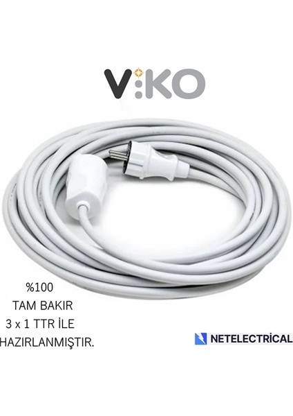 Tekli Topraklı Seyyar Uzatma Kablosu 10 Metre (Tam Bakır 3 x 1 Ttr Kablo)