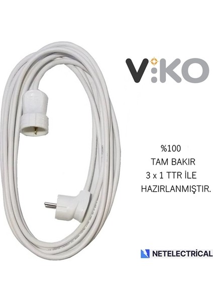 Tekli Topraklı Seyyar Uzatma Kablosu 2 Metre (Tam Bakır 3 x 1 Ttr Kablo)
