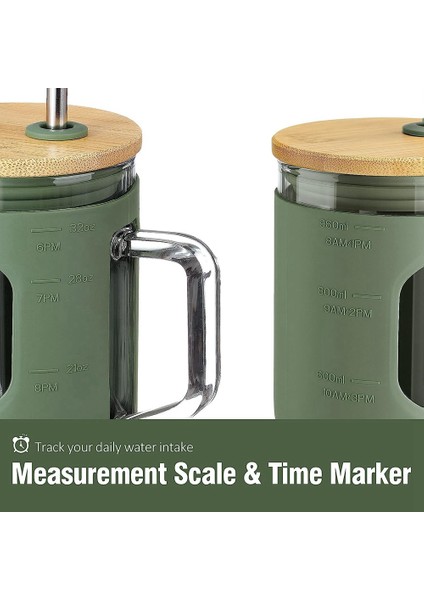 Bambu Kapaklı ve Pipetli Cam Bardak, Saplı, Zaman Işaretli ve Silikon Kılıflı Yeniden Kullanılabilir Bardak (Yurt Dışından) fırsatları